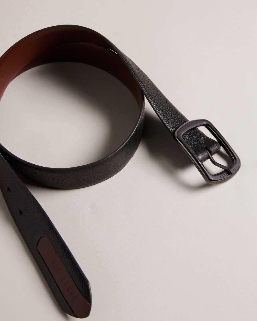 Ted Baker Jaims Contrast Detail Leather Belt Black | 54609-VQRC