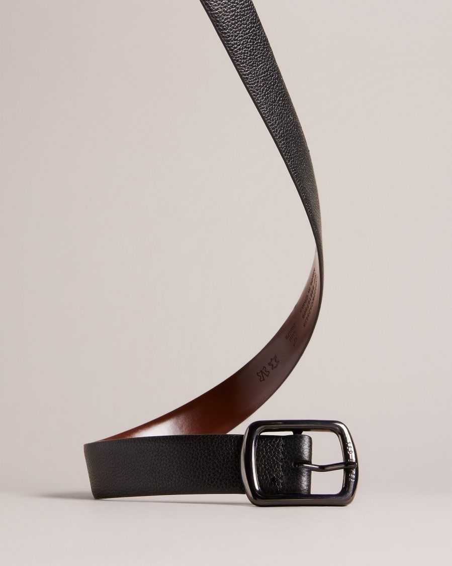 Ted Baker Jaims Contrast Detail Leather Belt Black | 54609-VQRC