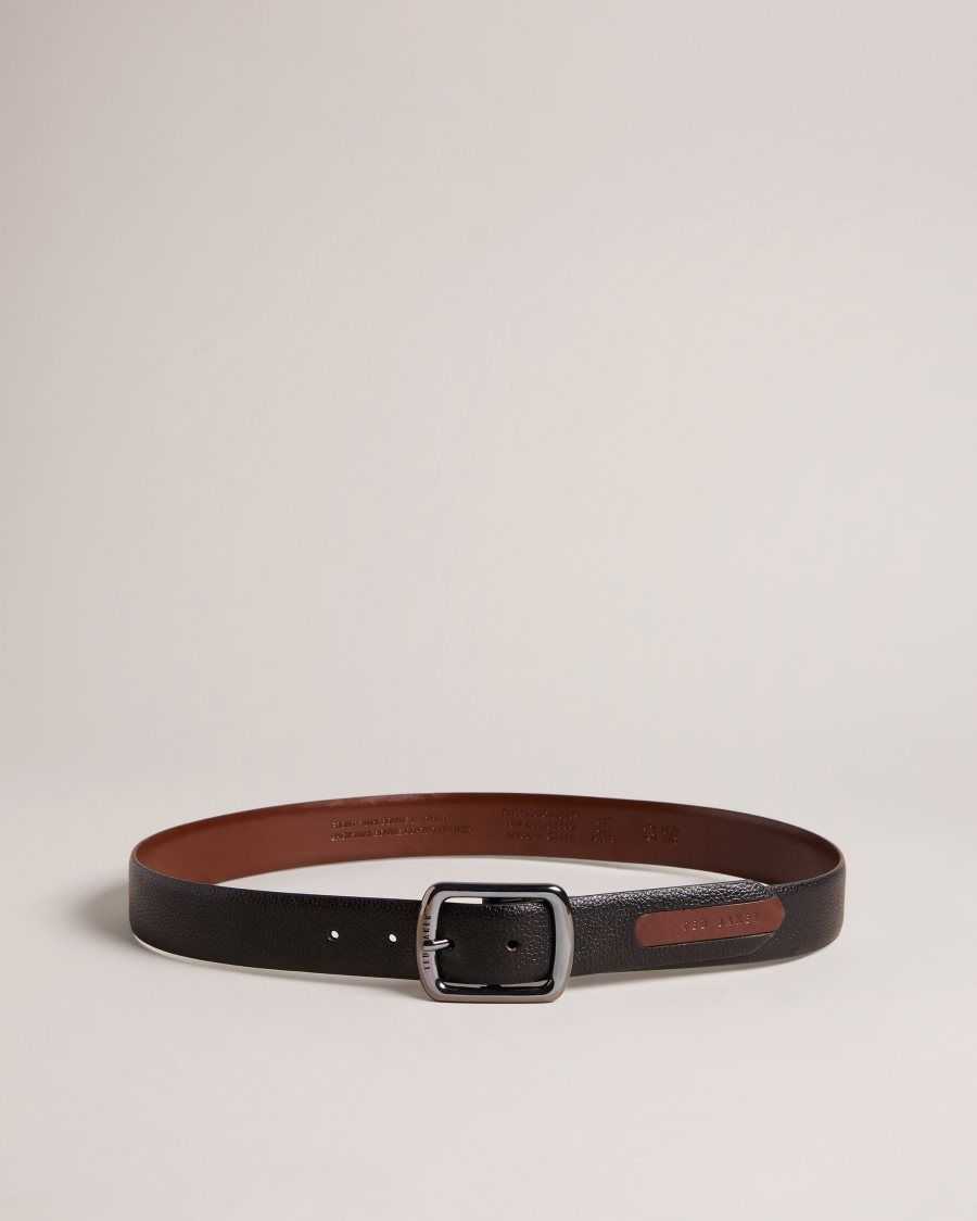 Ted Baker Jaims Contrast Detail Leather Belt Black | 54609-VQRC