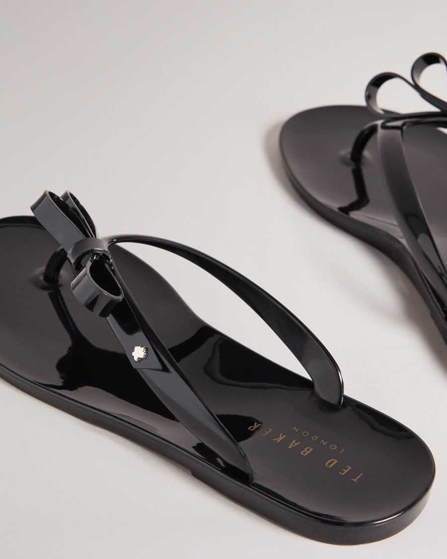 Ted Baker Jassey Bow Flip Flops Black | 42875-VSIH