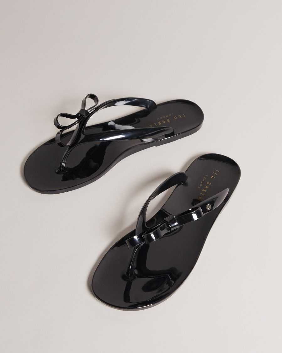 Ted Baker Jassey Bow Flip Flops Black | 42875-VSIH