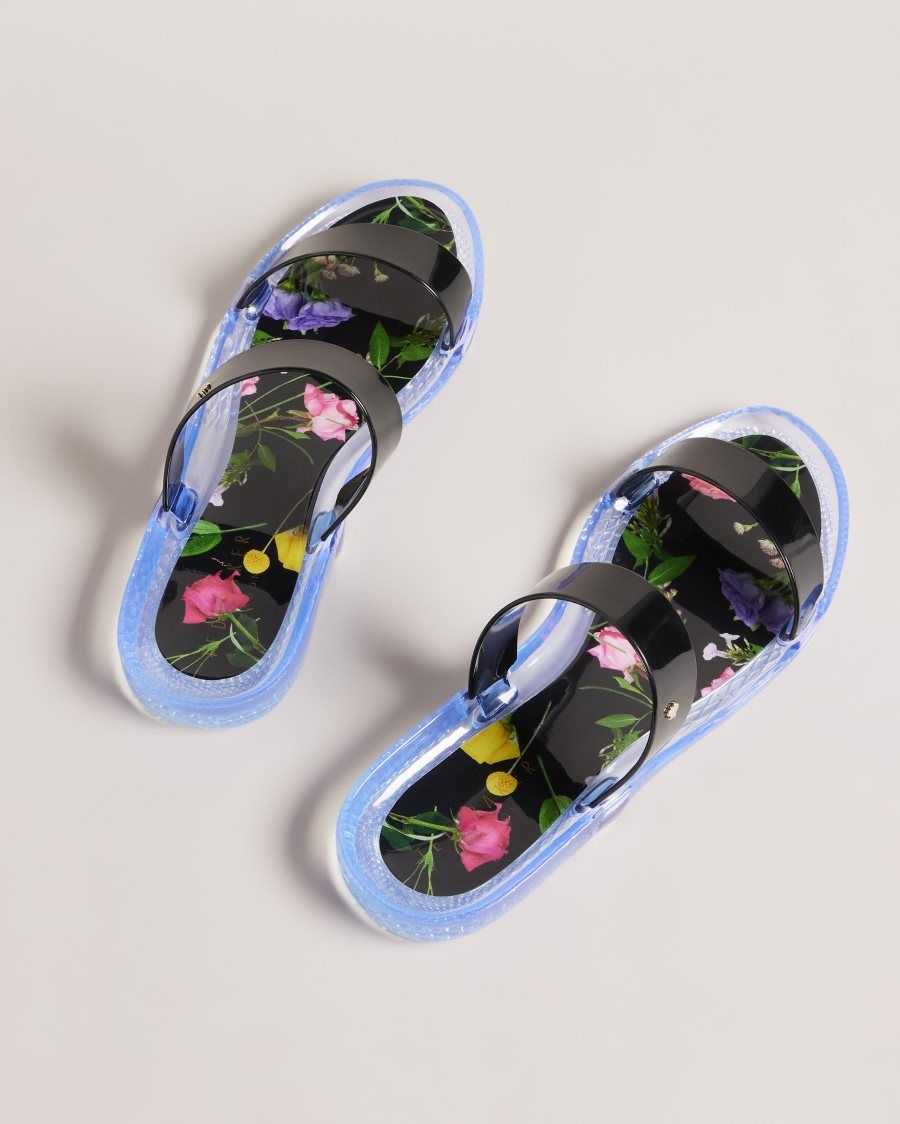 Ted Baker Jellina Double Strap Jelly Sliders Black | 82654-FGXZ