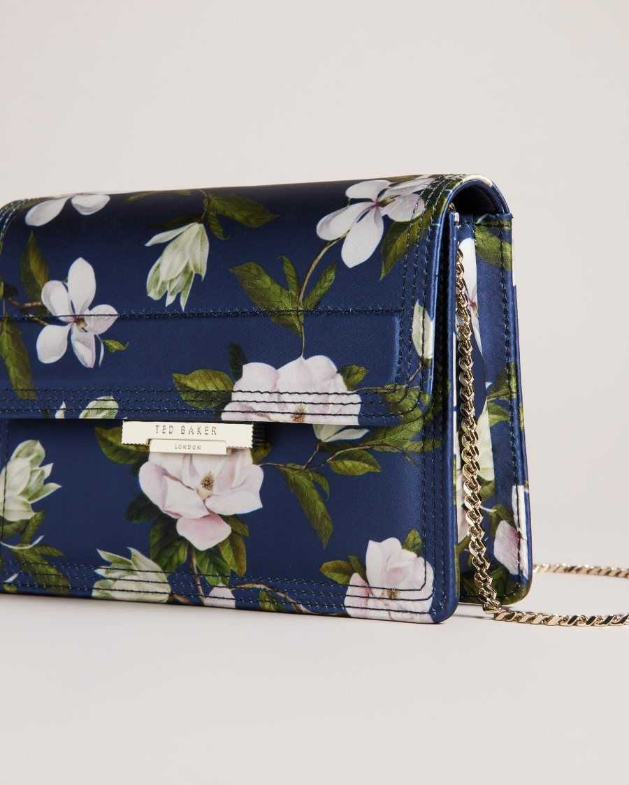 Ted Baker Jenia Floral Print Satin Crossbody Bag Dark Blue | 92473-LPSM