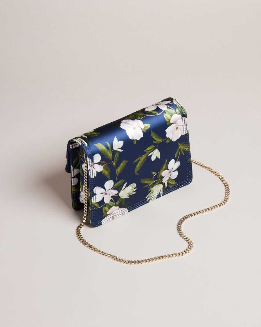 Ted Baker Jenia Floral Print Satin Crossbody Bag Dark Blue | 92473-LPSM