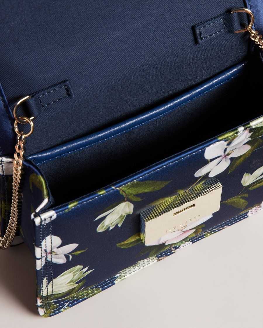 Ted Baker Jenia Floral Print Satin Crossbody Bag Dark Blue | 92473-LPSM