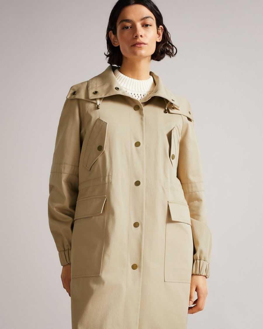 Ted Baker Jjojo Cotton Twill Mac With Detachable Lining Light Brown | 24178-HTMA