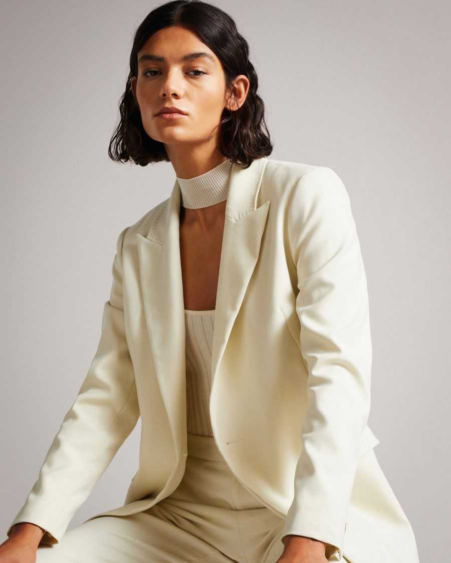 Ted Baker Joanni Peak Lapel Blazer With Waist Tab Ivory | 32180-KWZA