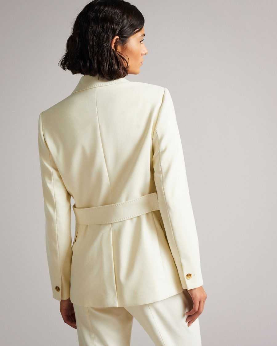 Ted Baker Joanni Peak Lapel Blazer With Waist Tab Ivory | 32180-KWZA