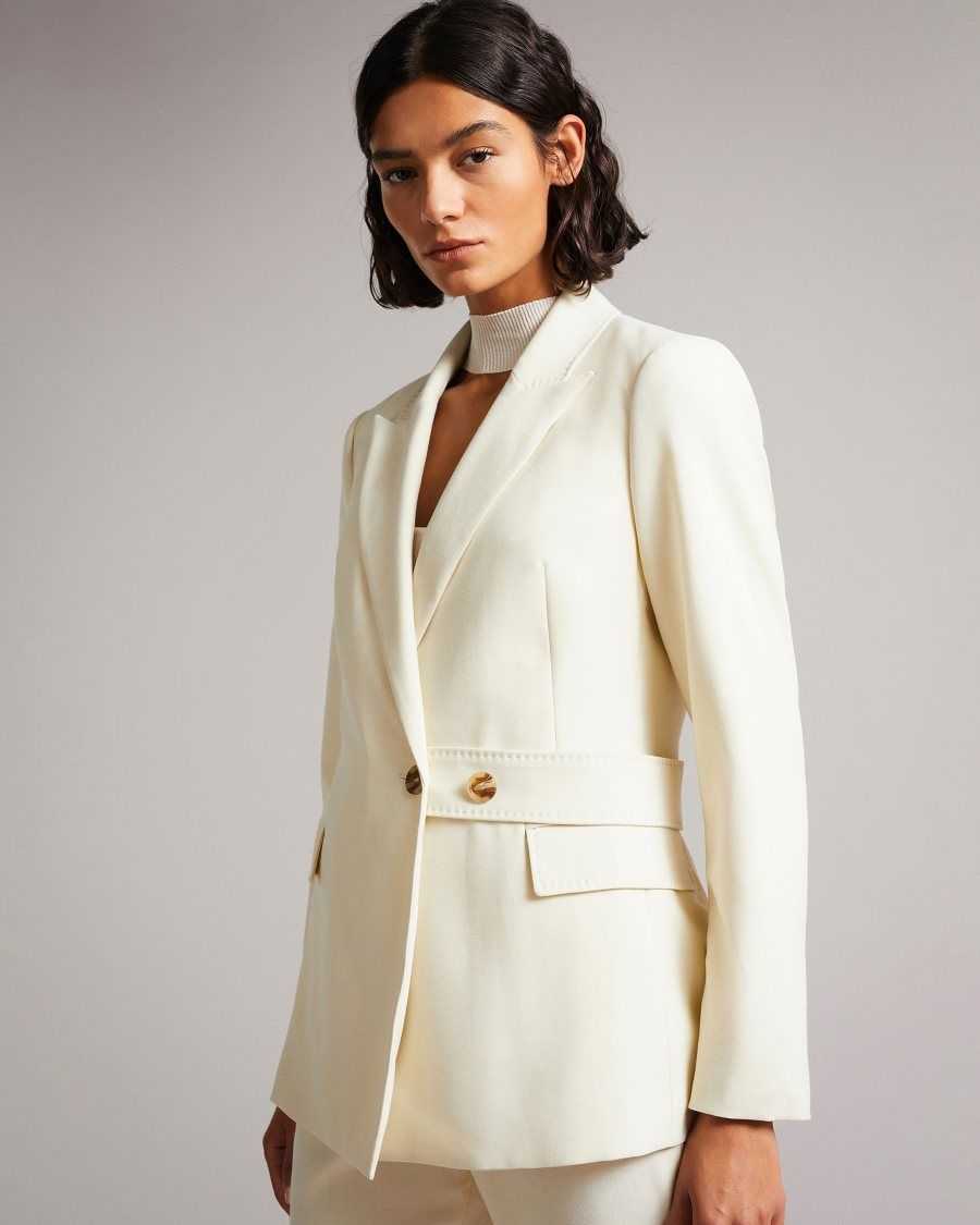 Ted Baker Joanni Peak Lapel Blazer With Waist Tab Ivory | 32180-KWZA