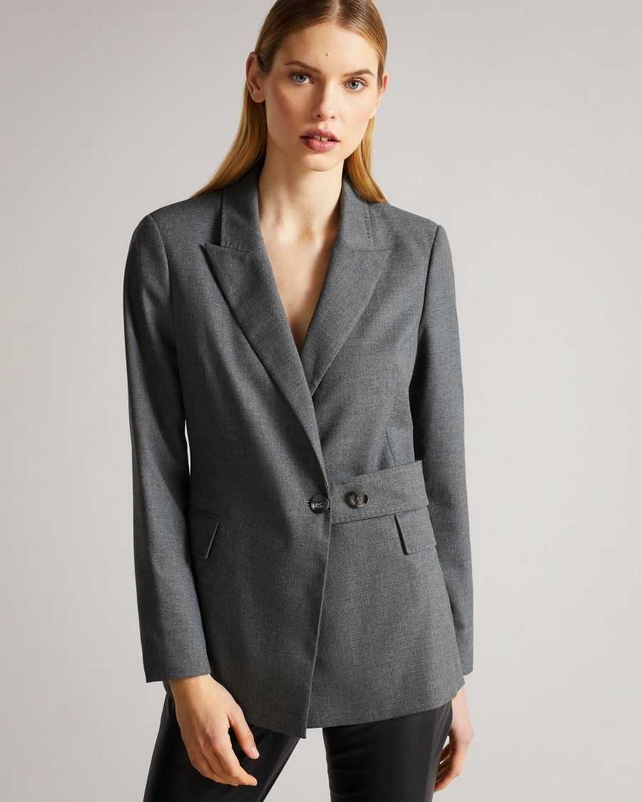 Ted Baker Joanni Peak Lapel Blazer With Waist Tab Medium Grey | 82740-RPIT