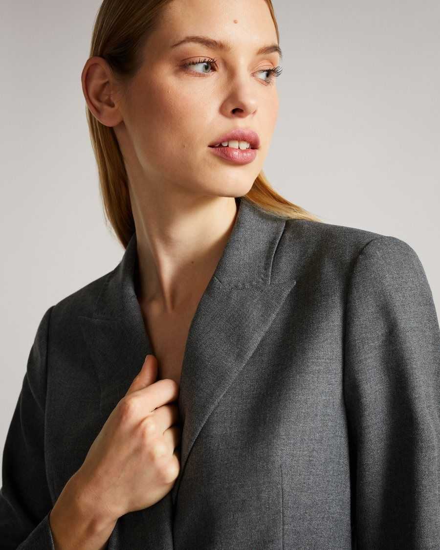 Ted Baker Joanni Peak Lapel Blazer With Waist Tab Medium Grey | 82740-RPIT