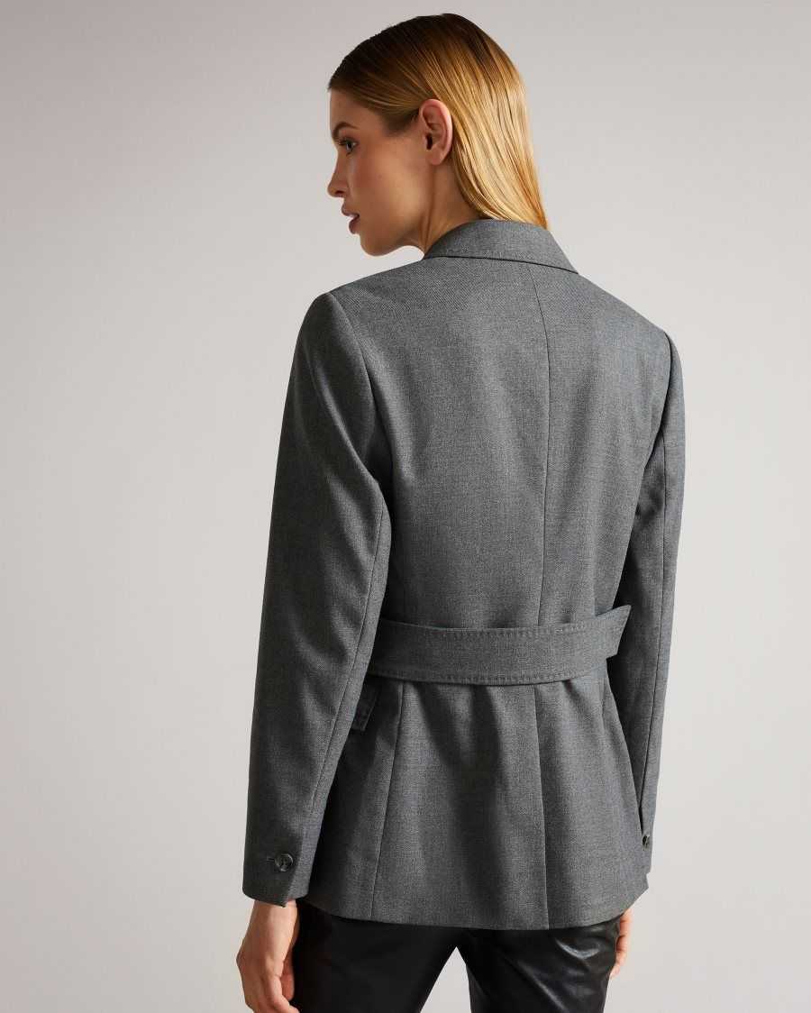 Ted Baker Joanni Peak Lapel Blazer With Waist Tab Medium Grey | 82740-RPIT