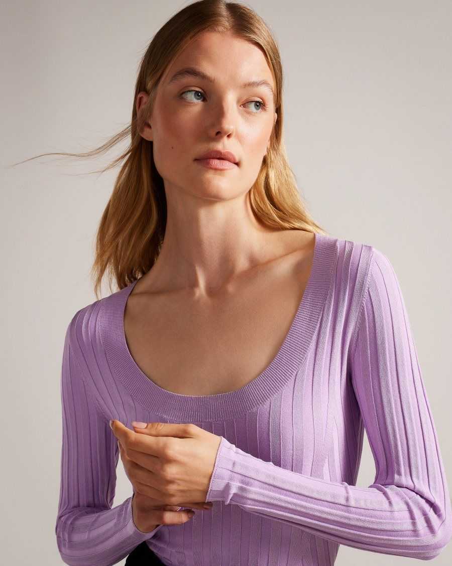 Ted Baker Jolia Rib Engineered Knit Top Lilac | 39728-MZQN