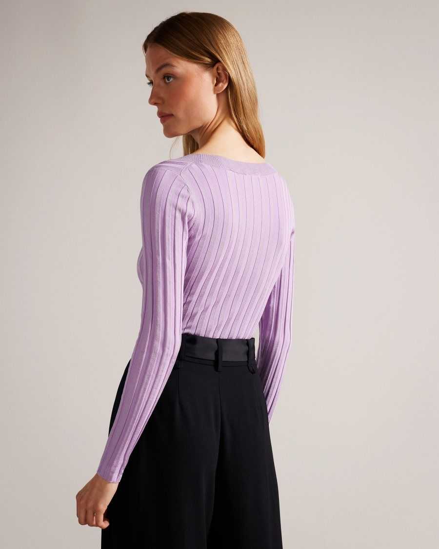 Ted Baker Jolia Rib Engineered Knit Top Lilac | 39728-MZQN