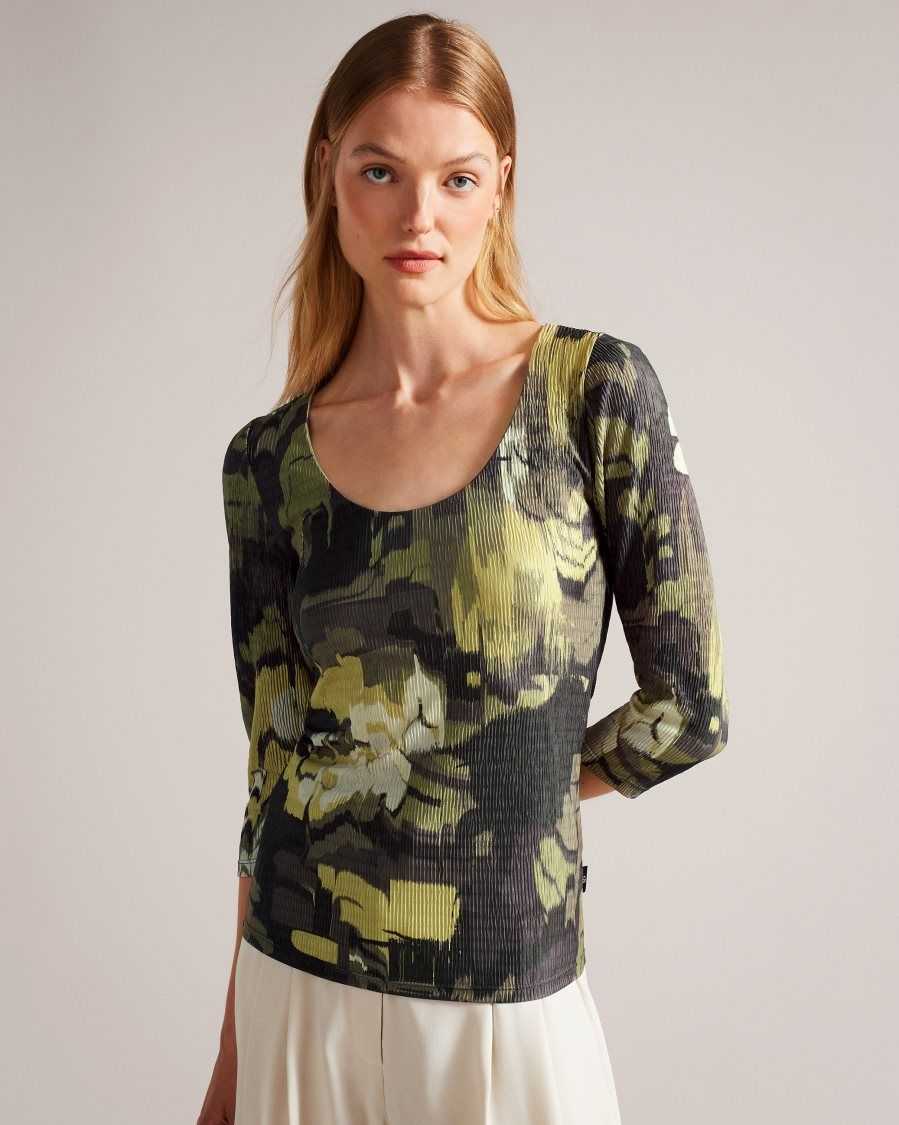 Ted Baker Jolien Scoop Neck Fitted T-Shirt Light Green | 23615-VOPM