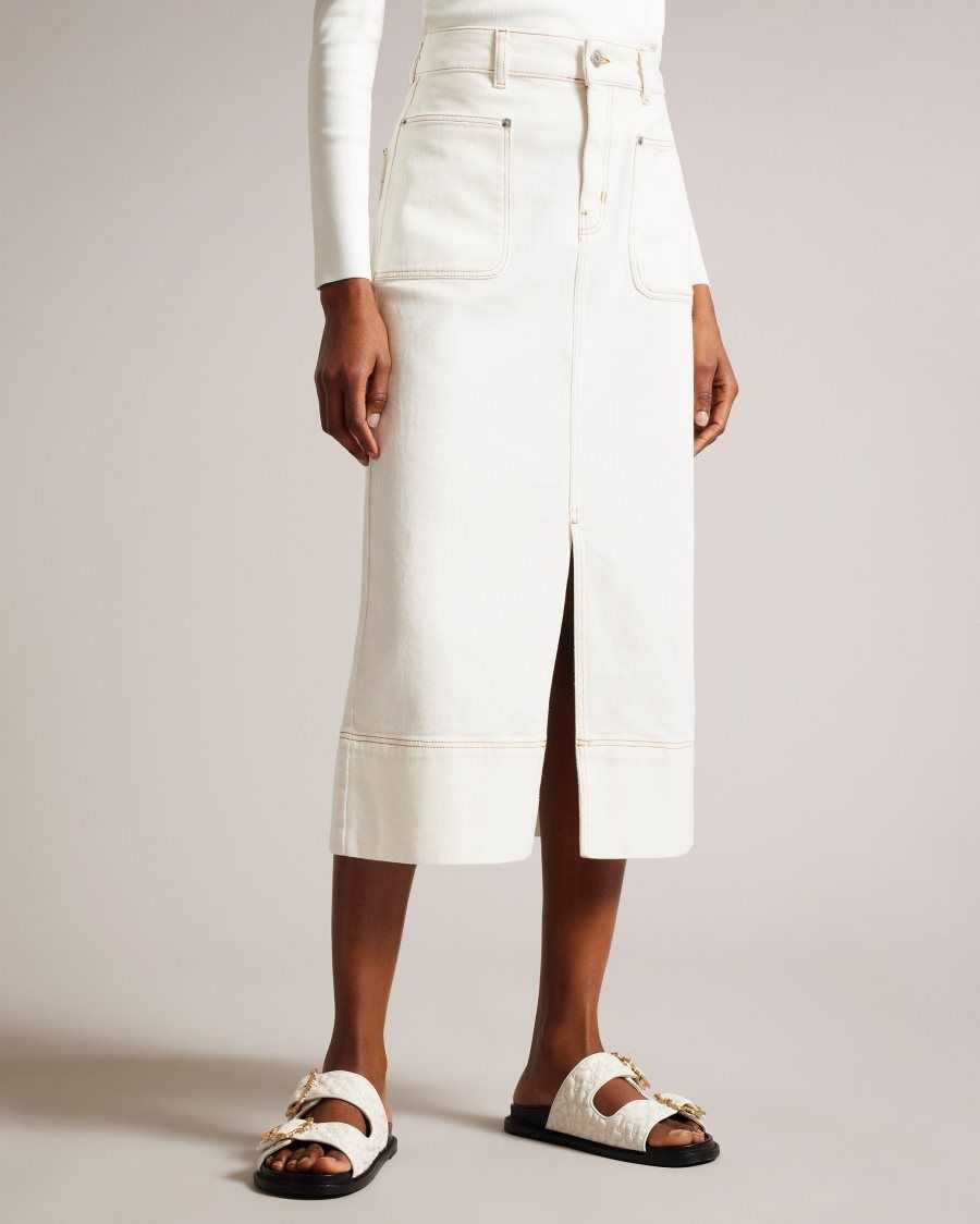 Ted Baker Jomana Denim Midi Pencil Skirt Ivory | 15469-LTGH