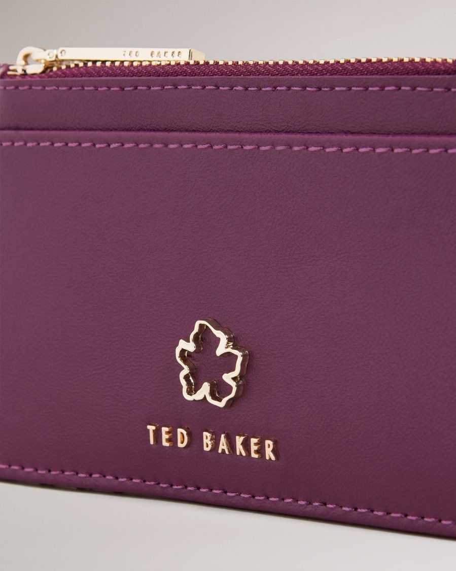 Ted Baker Jorjio Flower Eyelet Zip Card Holder Oxblood | 43785-HKAE