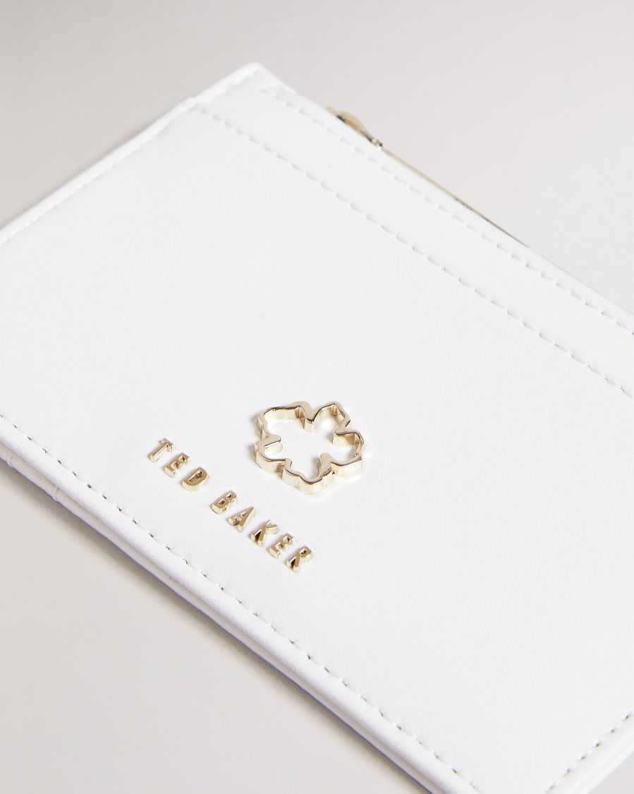 Ted Baker Jorjio Flower Eyelet Zip Card Holder Ivory | 04157-HTZJ