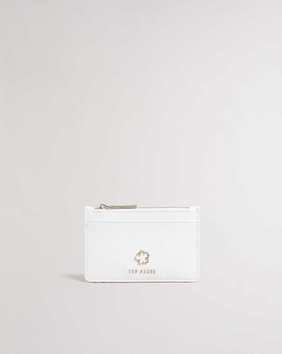 Ted Baker Jorjio Flower Eyelet Zip Card Holder Ivory | 04157-HTZJ