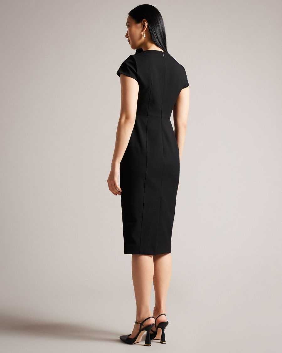 Ted Baker Josiaad Square Neck Military Midi Dress Black | 08514-BZIA