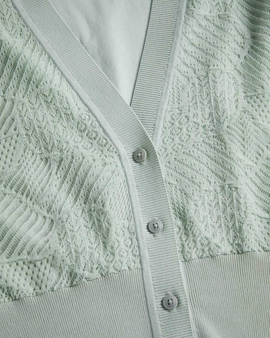 Ted Baker Joslina Pointelle Knit Cardigan Pale Green | 59342-VTUA