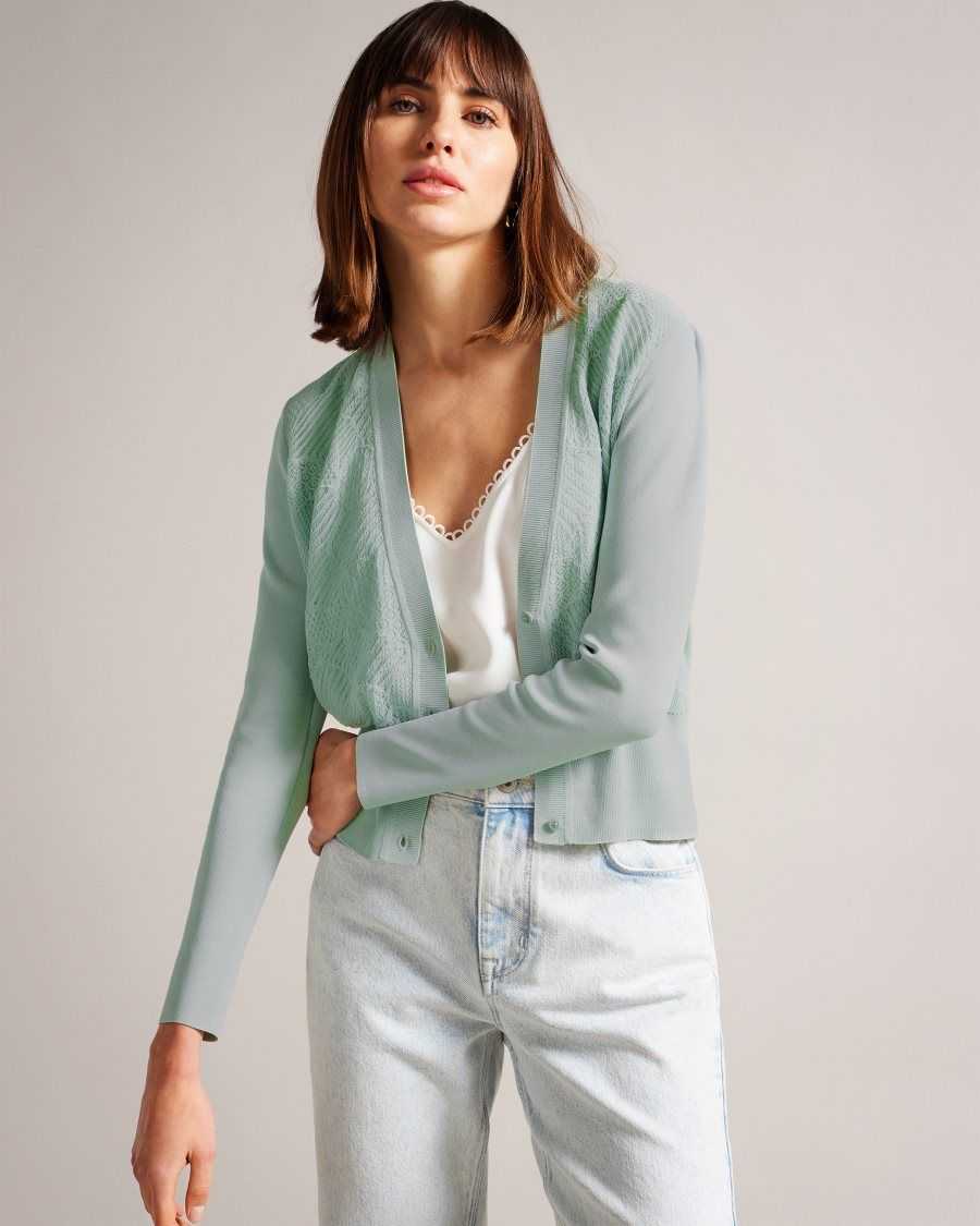 Ted Baker Joslina Pointelle Knit Cardigan Pale Green | 59342-VTUA