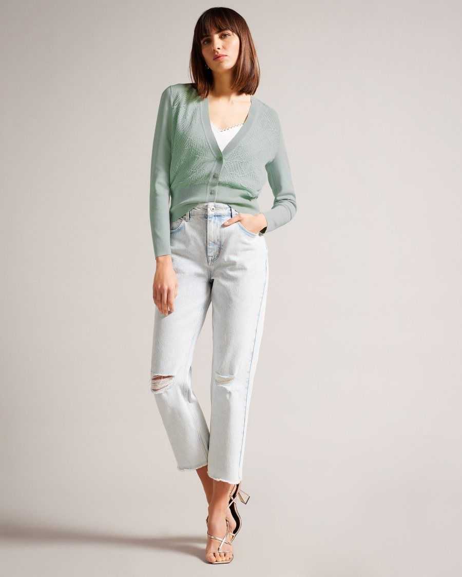 Ted Baker Joslina Pointelle Knit Cardigan Pale Green | 59342-VTUA