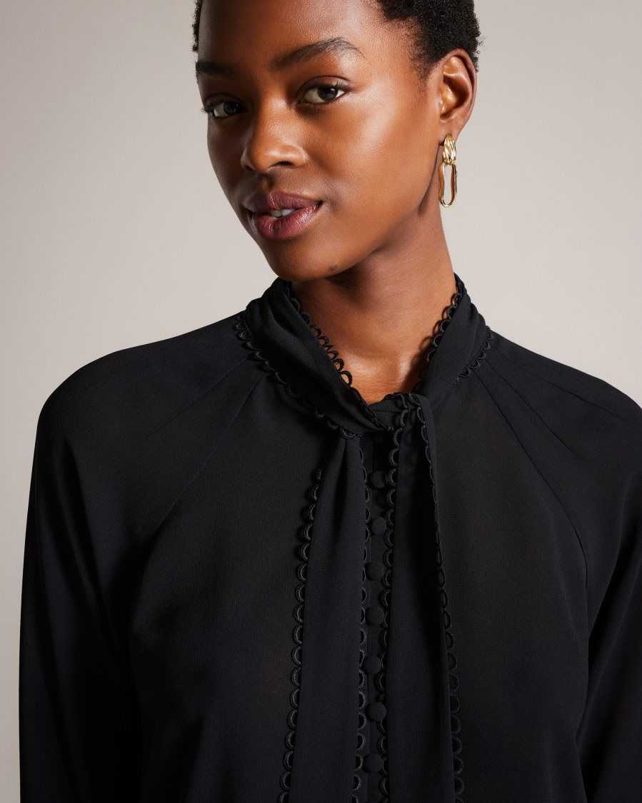 Ted Baker Julinaa Blouse with Rouleaux Trim Detail Black | 64231-NQZL