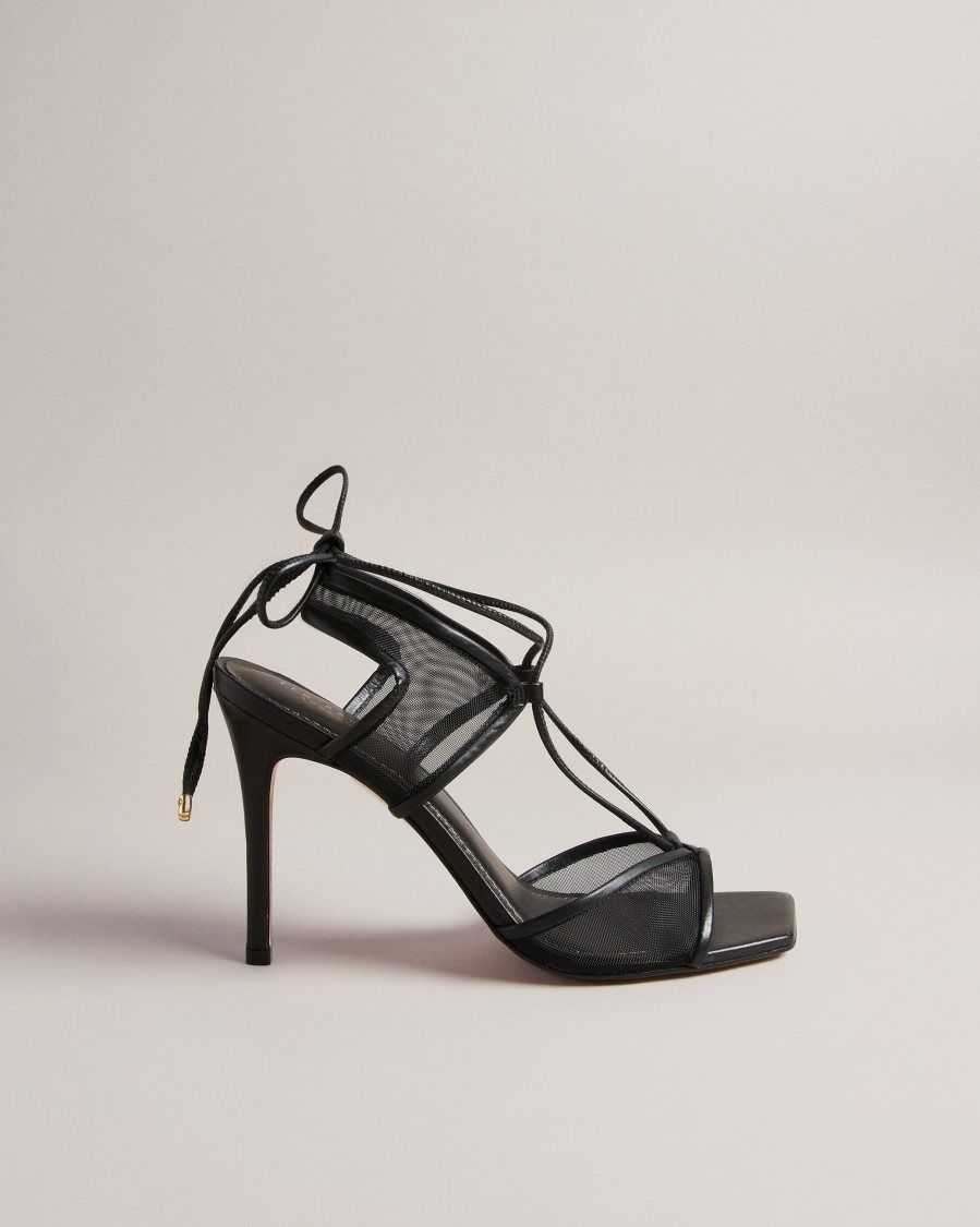 Ted Baker Junera Mesh Tie Strap Sandals Black | 81764-AEMC