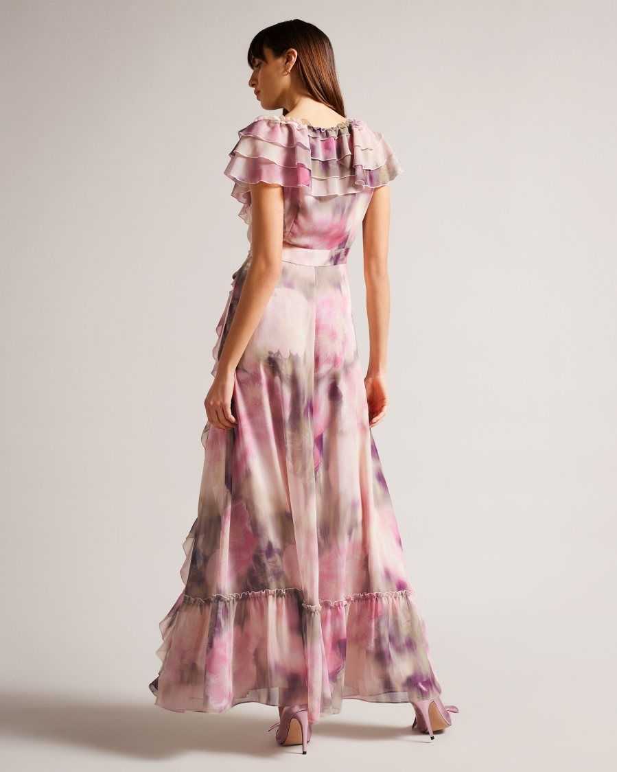 Ted Baker Karenie Frilled Floral Maxi Dress Coral | 19502-NEQF