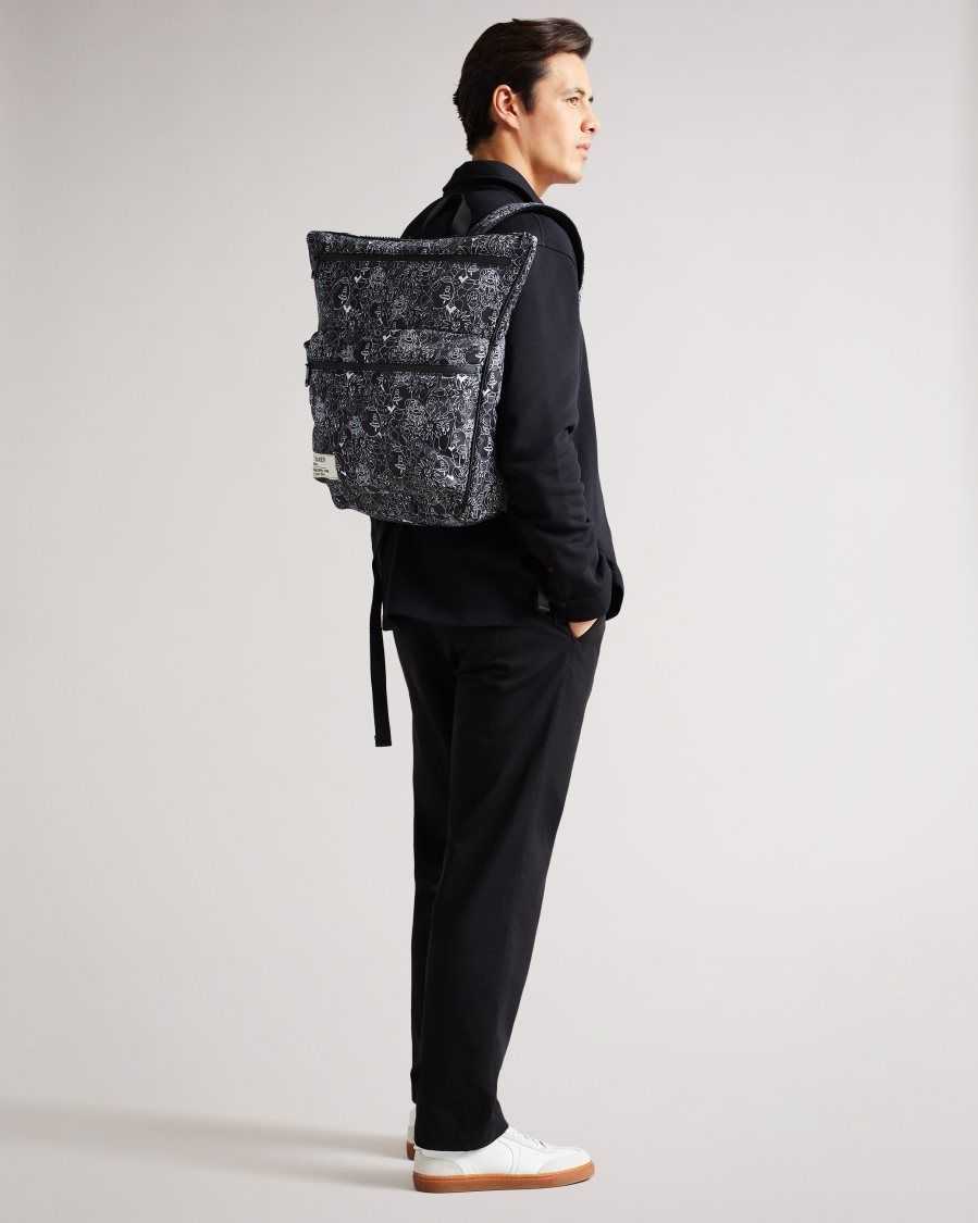 Ted Baker Karev Scribble Printed Nylon Backpack Black | 65431-QAVZ