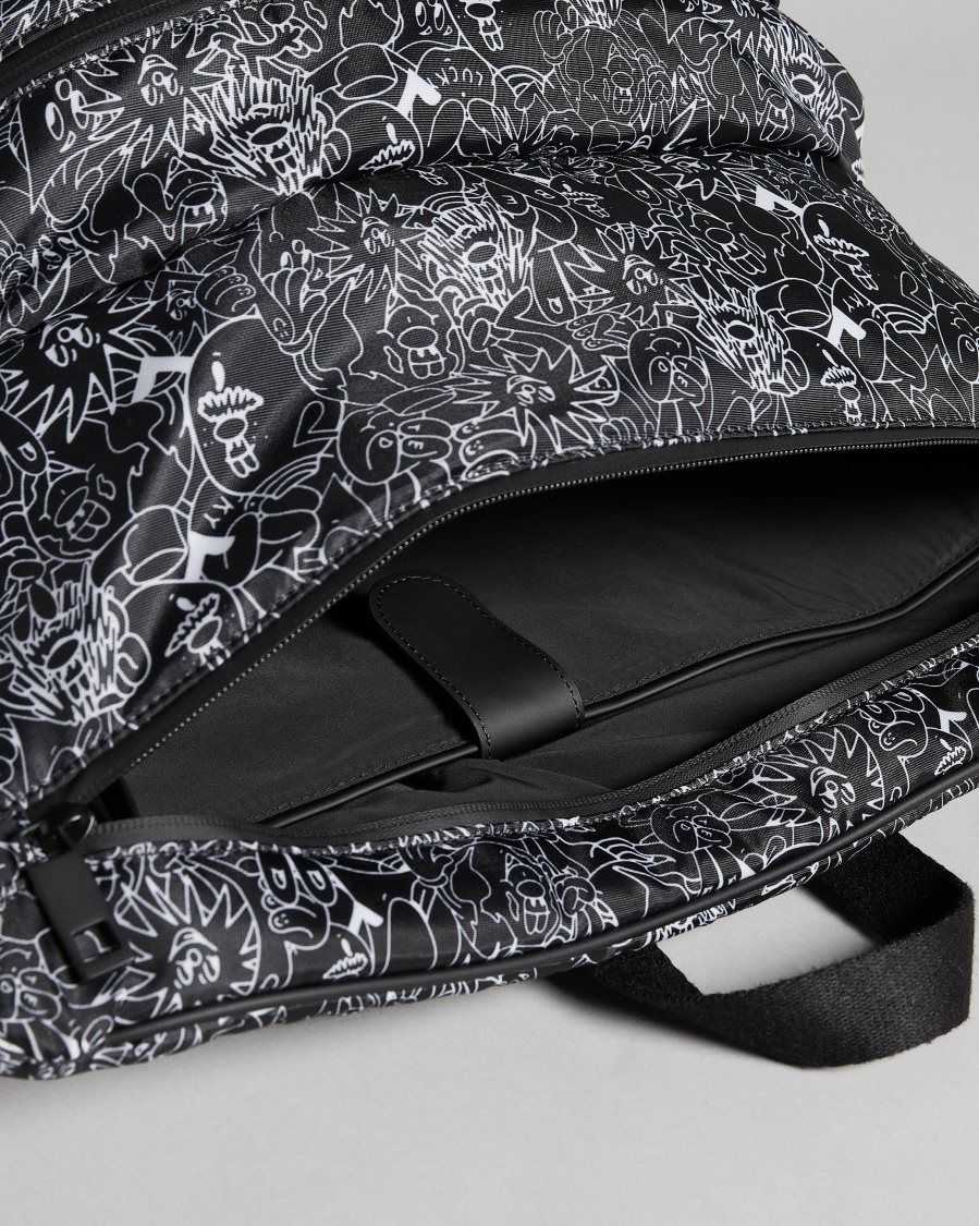 Ted Baker Karev Scribble Printed Nylon Backpack Black | 65431-QAVZ