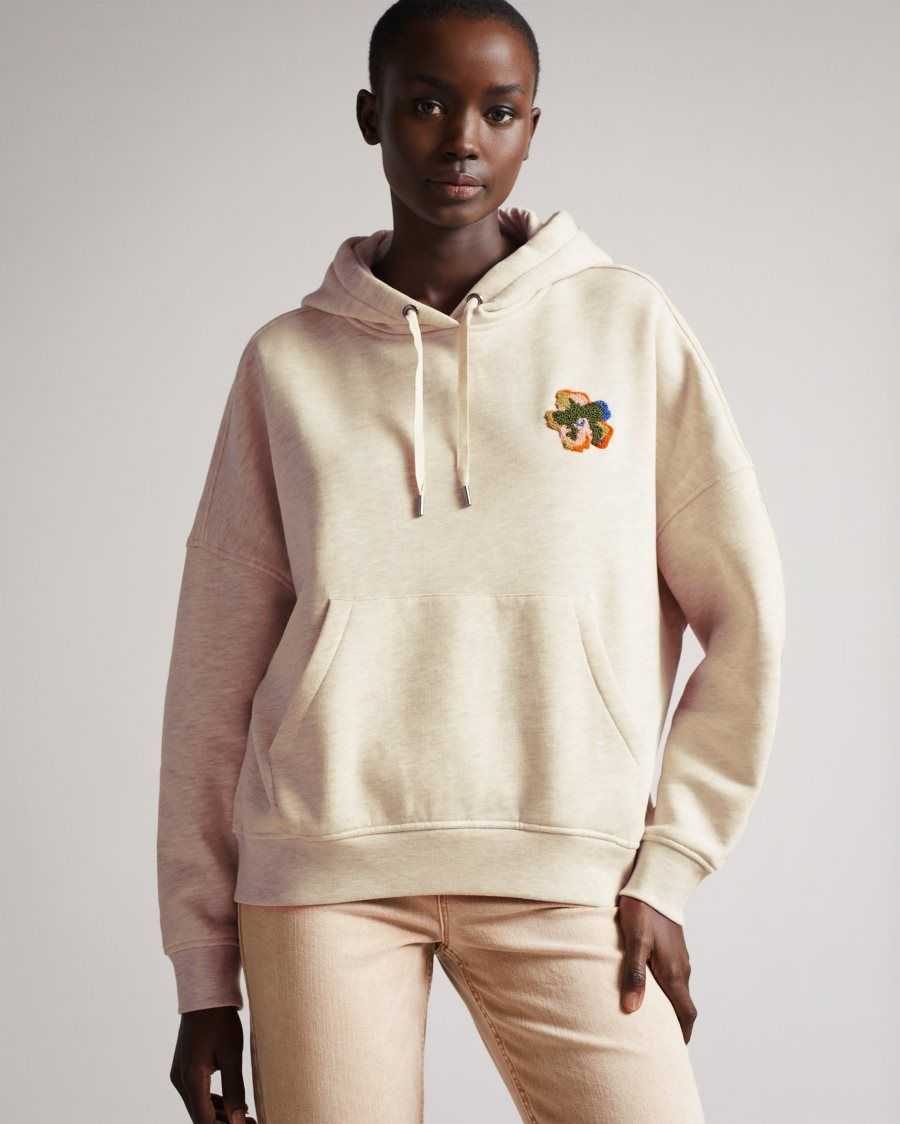 Ted Baker Karrlaa Hoodie With Flower Patch Natural | 53746-XOAF