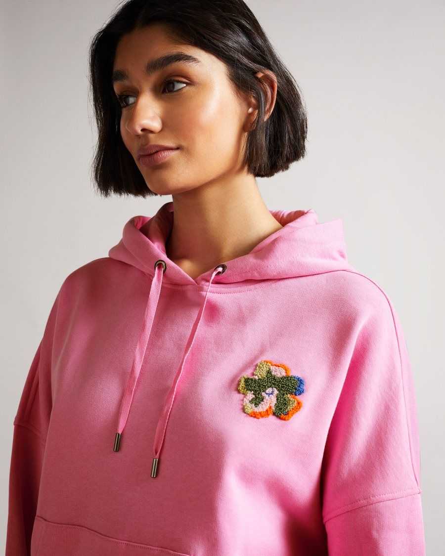 Ted Baker Karrlaa Hoodie With Flower Patch Pink | 46921-ZXDR