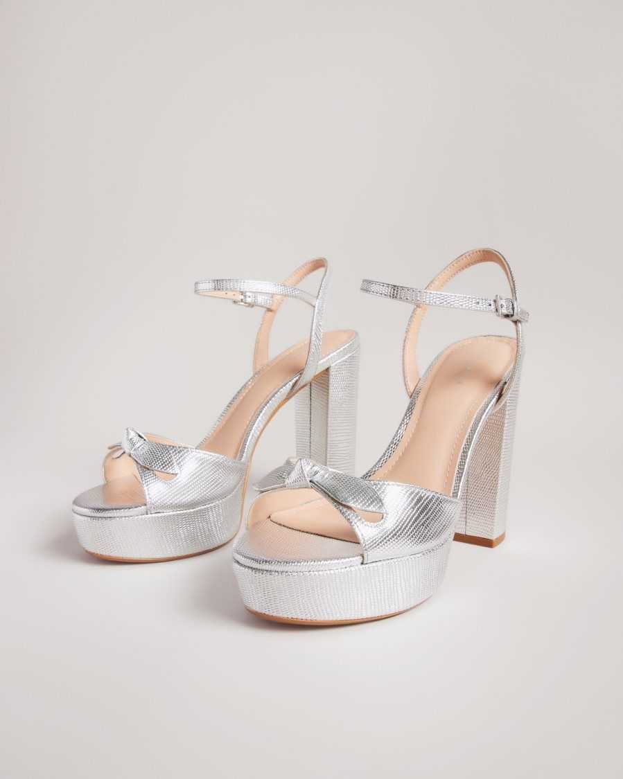 Ted Baker Kayllah Bow Detail Platform Sandals Silver | 97640-ZDJQ