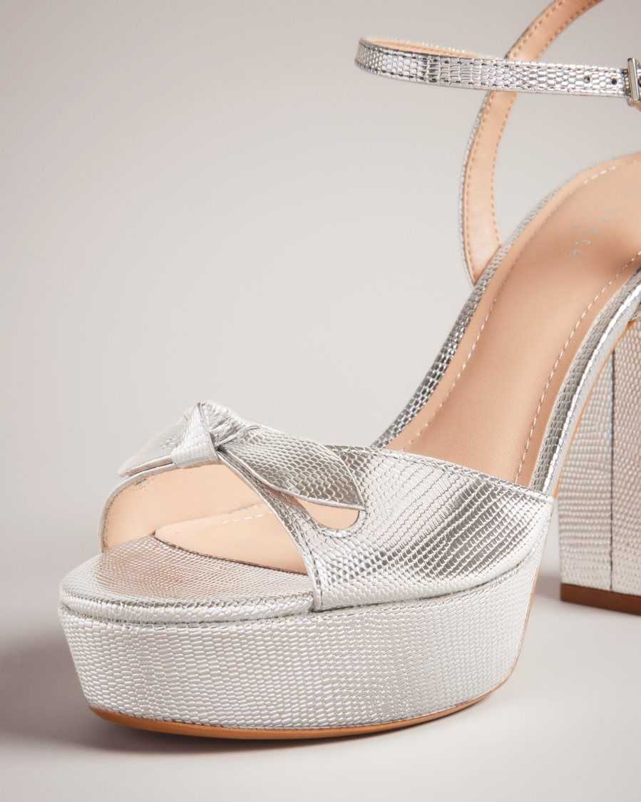 Ted Baker Kayllah Bow Detail Platform Sandals Silver | 97640-ZDJQ