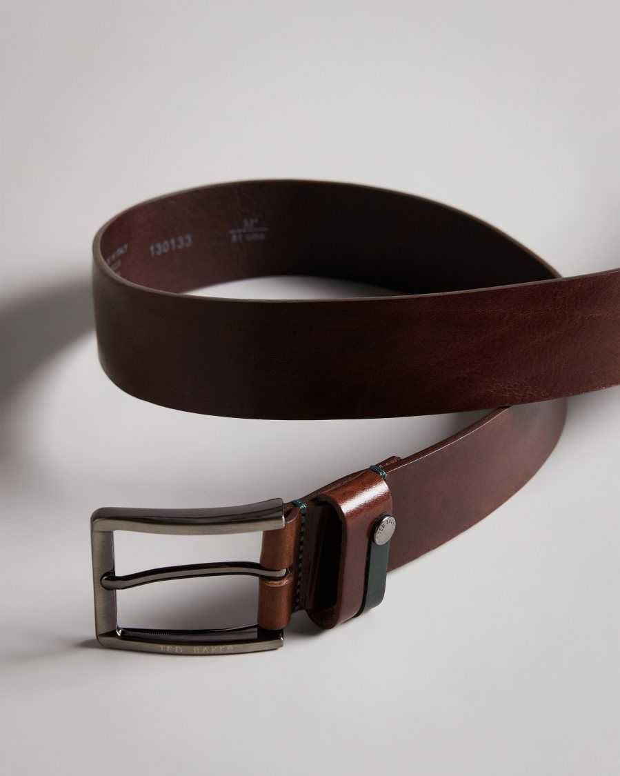 Ted Baker Keepsak Contrast Detail Leather Belt Tan | 13457-MJAP