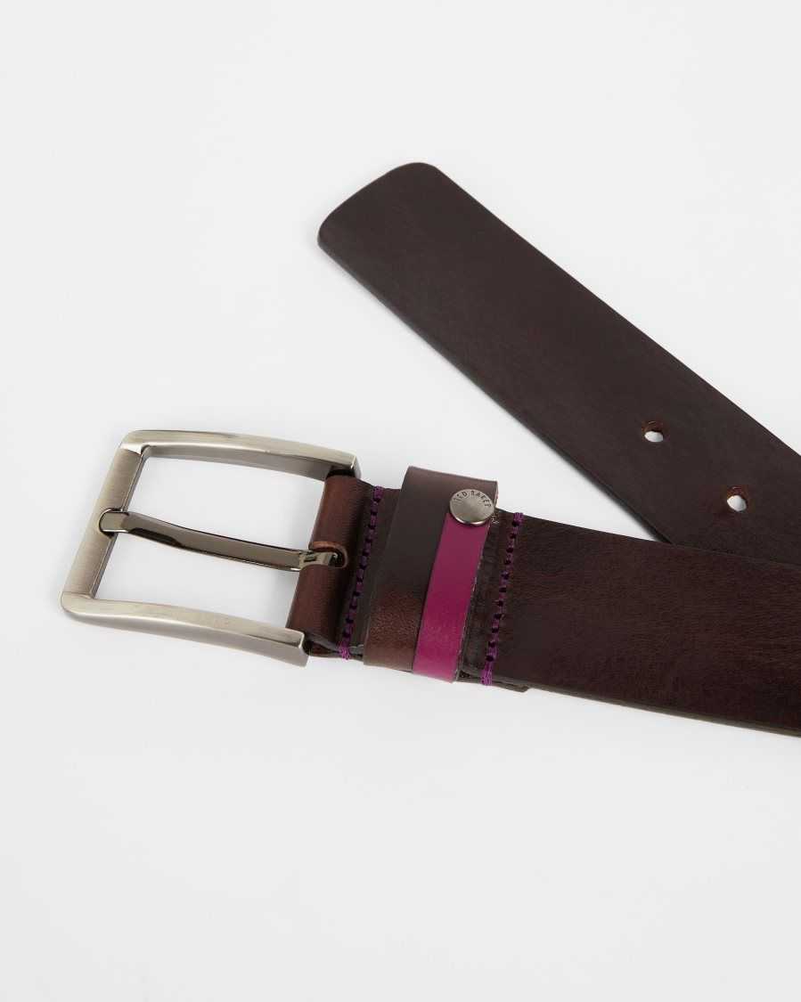 Ted Baker Keepsak Contrast Detail Leather Belt Chocolate | 75043-VNBO