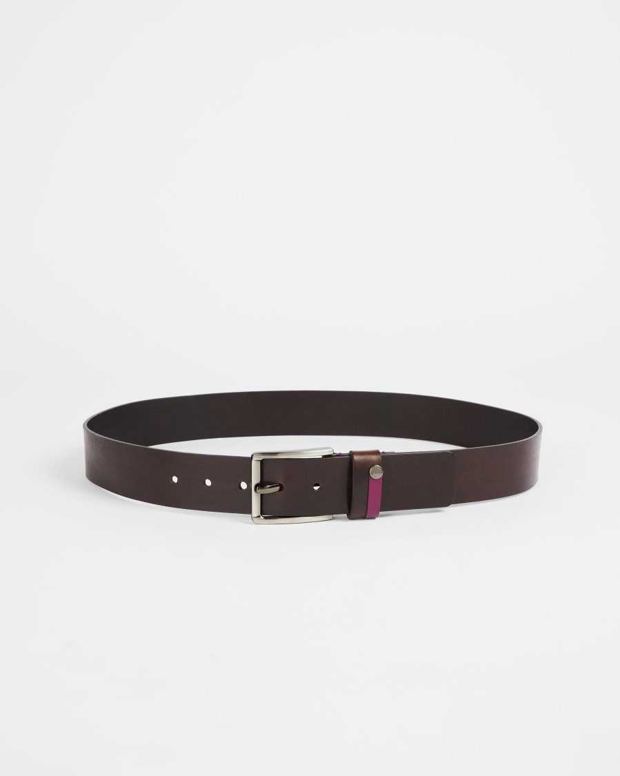 Ted Baker Keepsak Contrast Detail Leather Belt Chocolate | 75043-VNBO