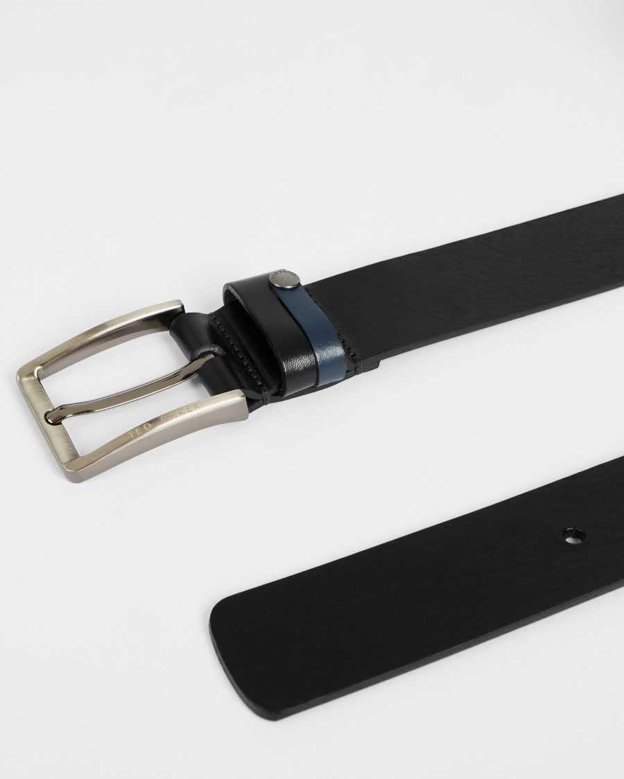 Ted Baker Keepsak Contrast Detail Leather Belt Black | 81476-KNHV