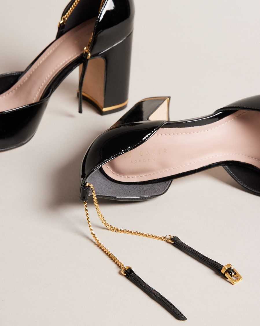 Ted Baker Keliy Strappy Chain Patent Heels Black | 52034-KGNQ