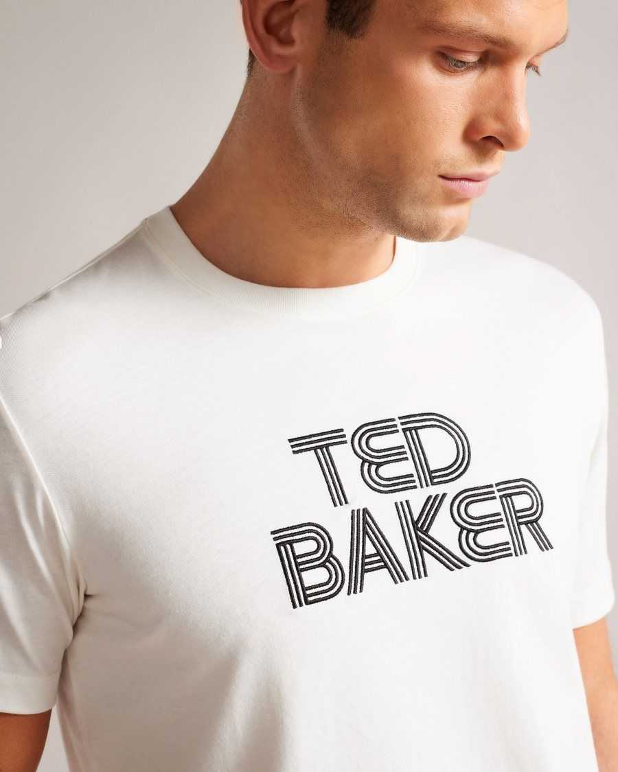 Ted Baker Kenedy Short Sleeve Regular Fit Branded T-Shirt White | 06584-RDAJ