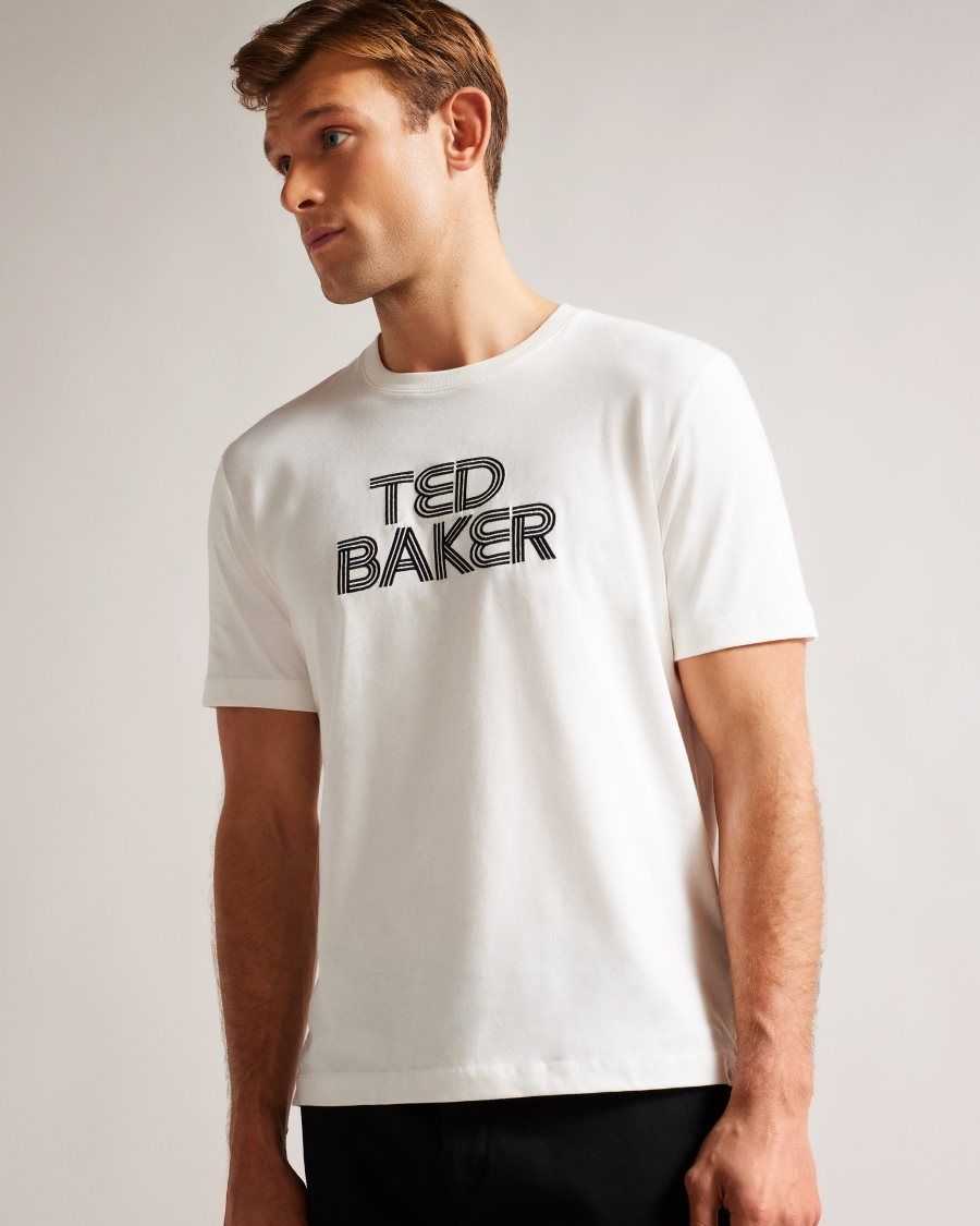 Ted Baker Kenedy Short Sleeve Regular Fit Branded T-Shirt White | 06584-RDAJ