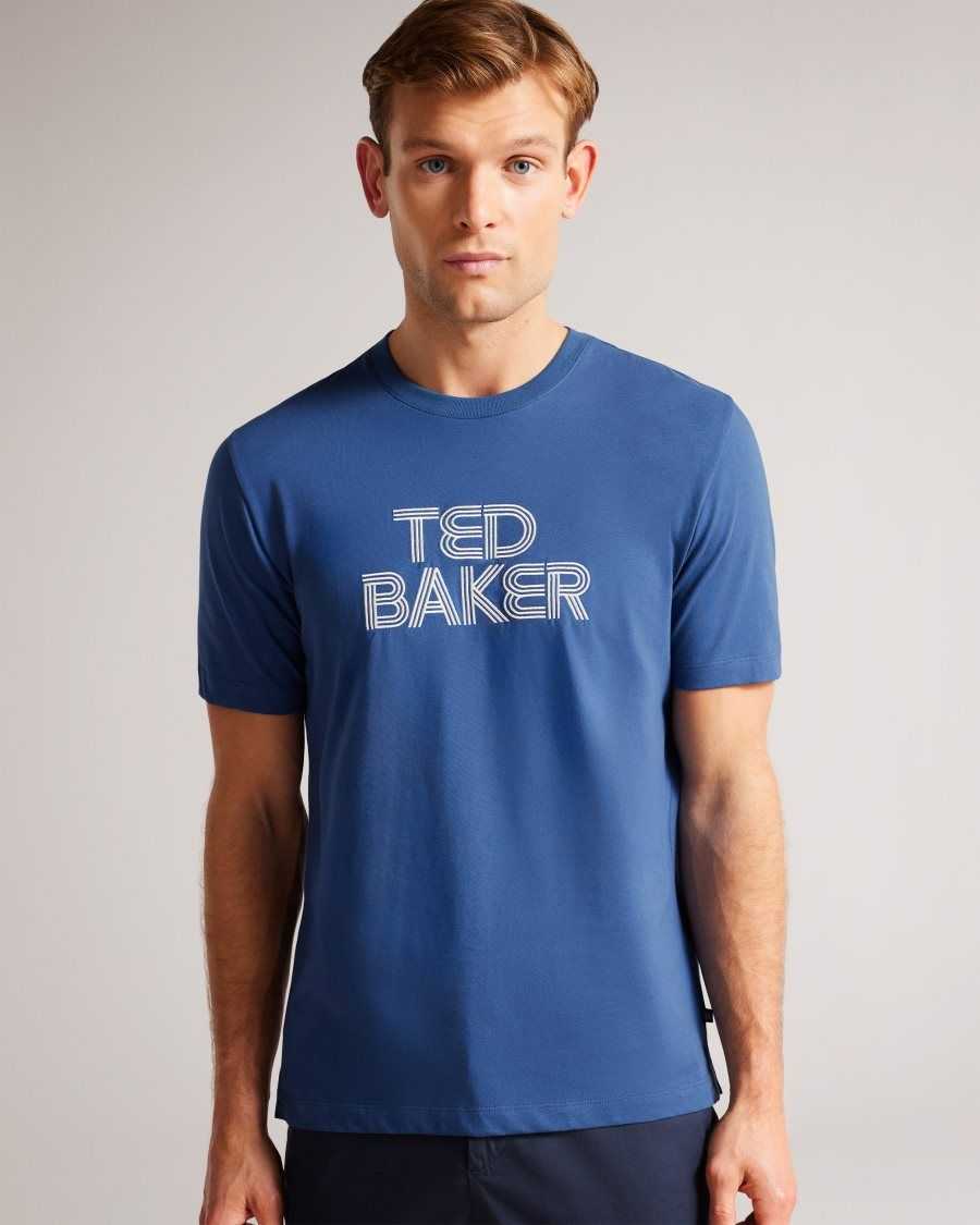 Ted Baker Kenedy Short Sleeve Regular Fit Branded T-Shirt Dark Blue | 24078-ROHM