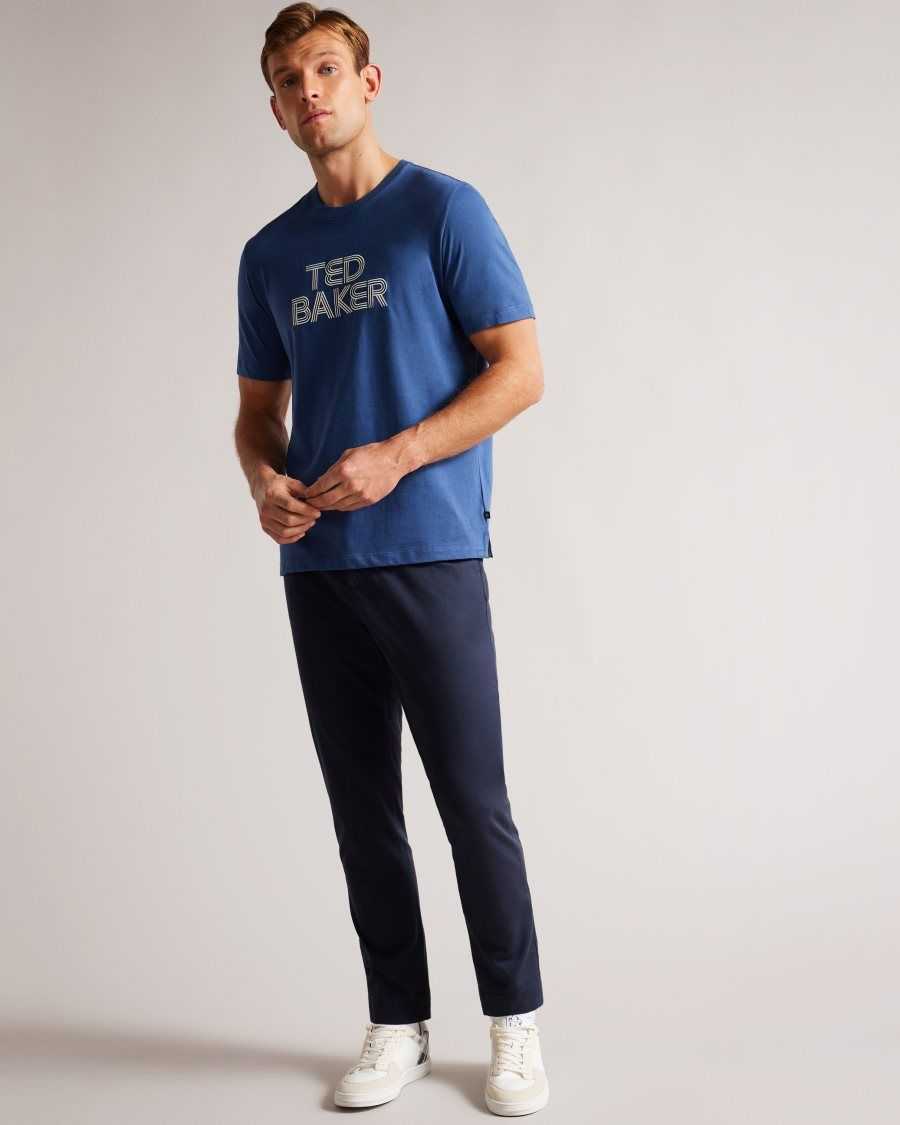 Ted Baker Kenedy Short Sleeve Regular Fit Branded T-Shirt Dark Blue | 24078-ROHM