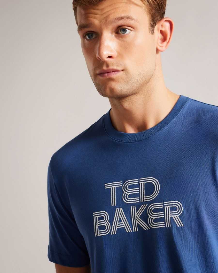 Ted Baker Kenedy Short Sleeve Regular Fit Branded T-Shirt Dark Blue | 24078-ROHM