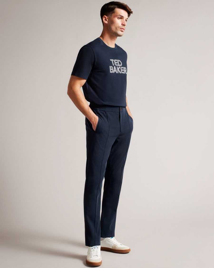 Ted Baker Kenedy Short Sleeve Regular Fit Branded T-Shirt Navy | 47632-UHIY