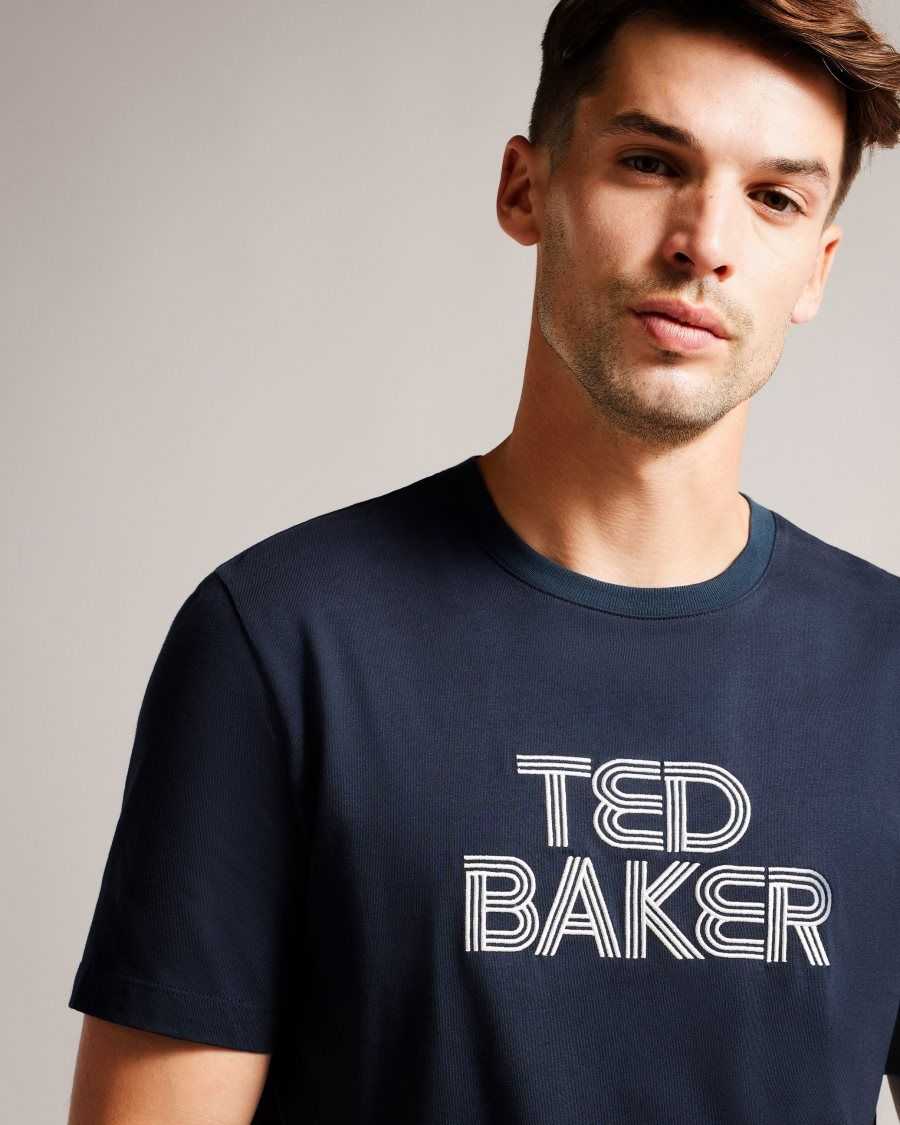 Ted Baker Kenedy Short Sleeve Regular Fit Branded T-Shirt Navy | 47632-UHIY