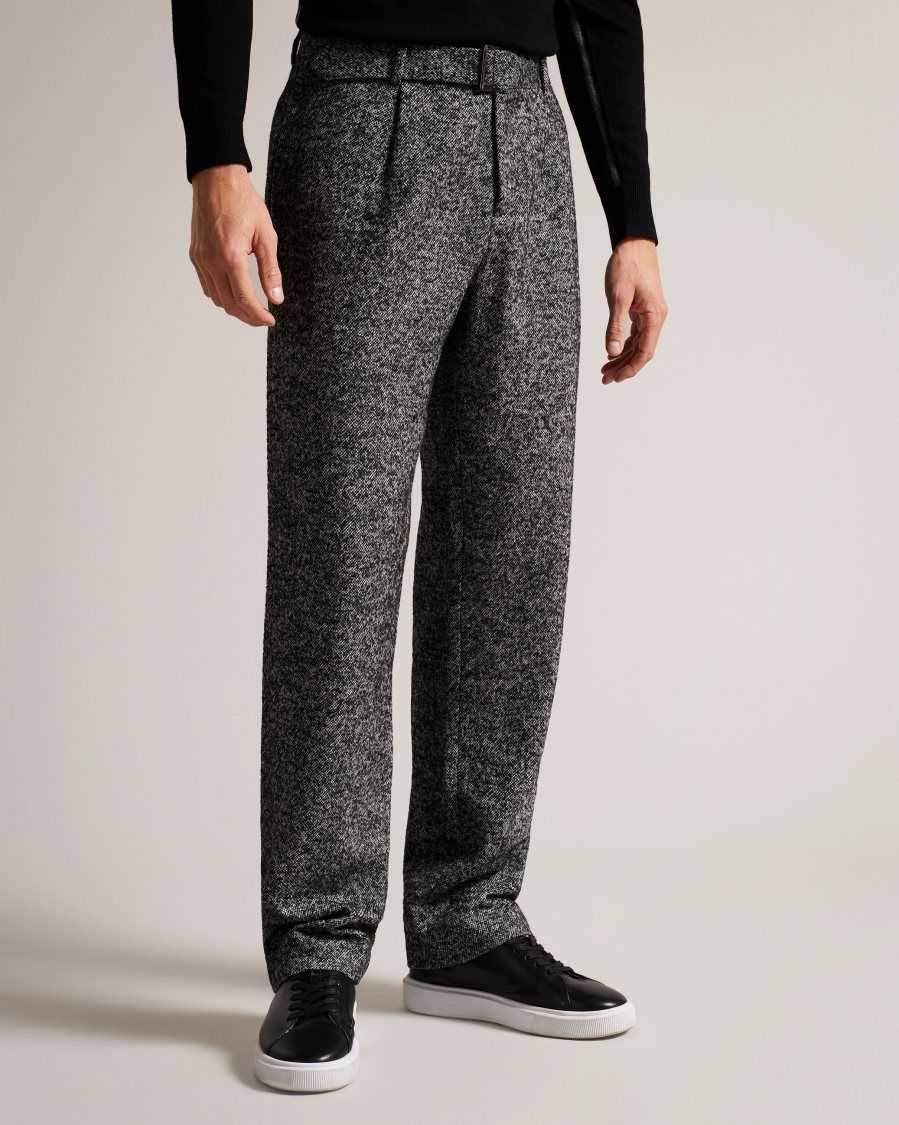 Ted Baker Kensey Marled Wool Belted Trousers Black | 38456-YBDV