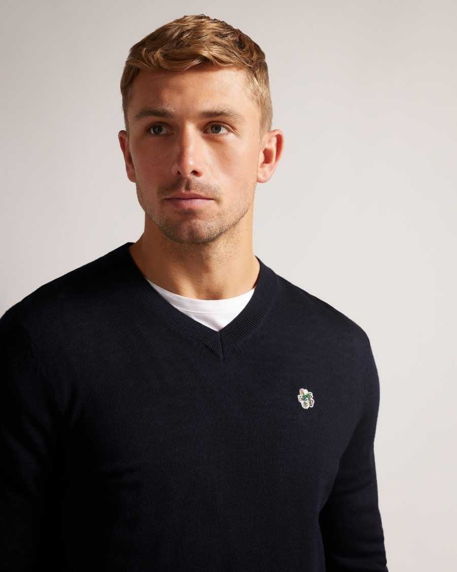 Ted Baker Kenton Merino Wool Contrast Detail Knitted Jumper Navy | 10639-LFCS